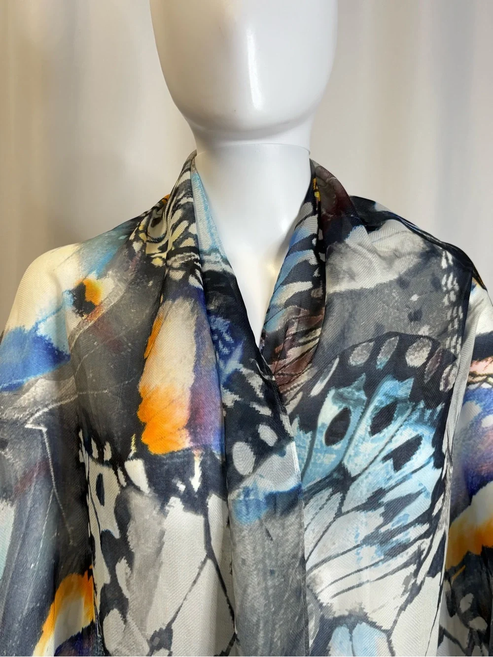 All Over Butterfly Print Rectangle Long Scarf Shawl Wrap Semi Sheer Watercolor